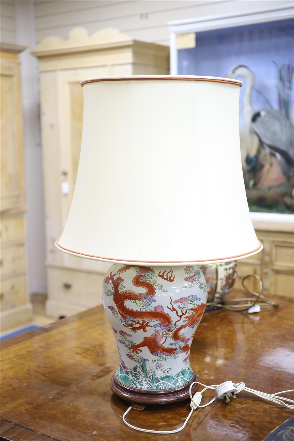 A pair of large Chinese famille rose dragon table lamps